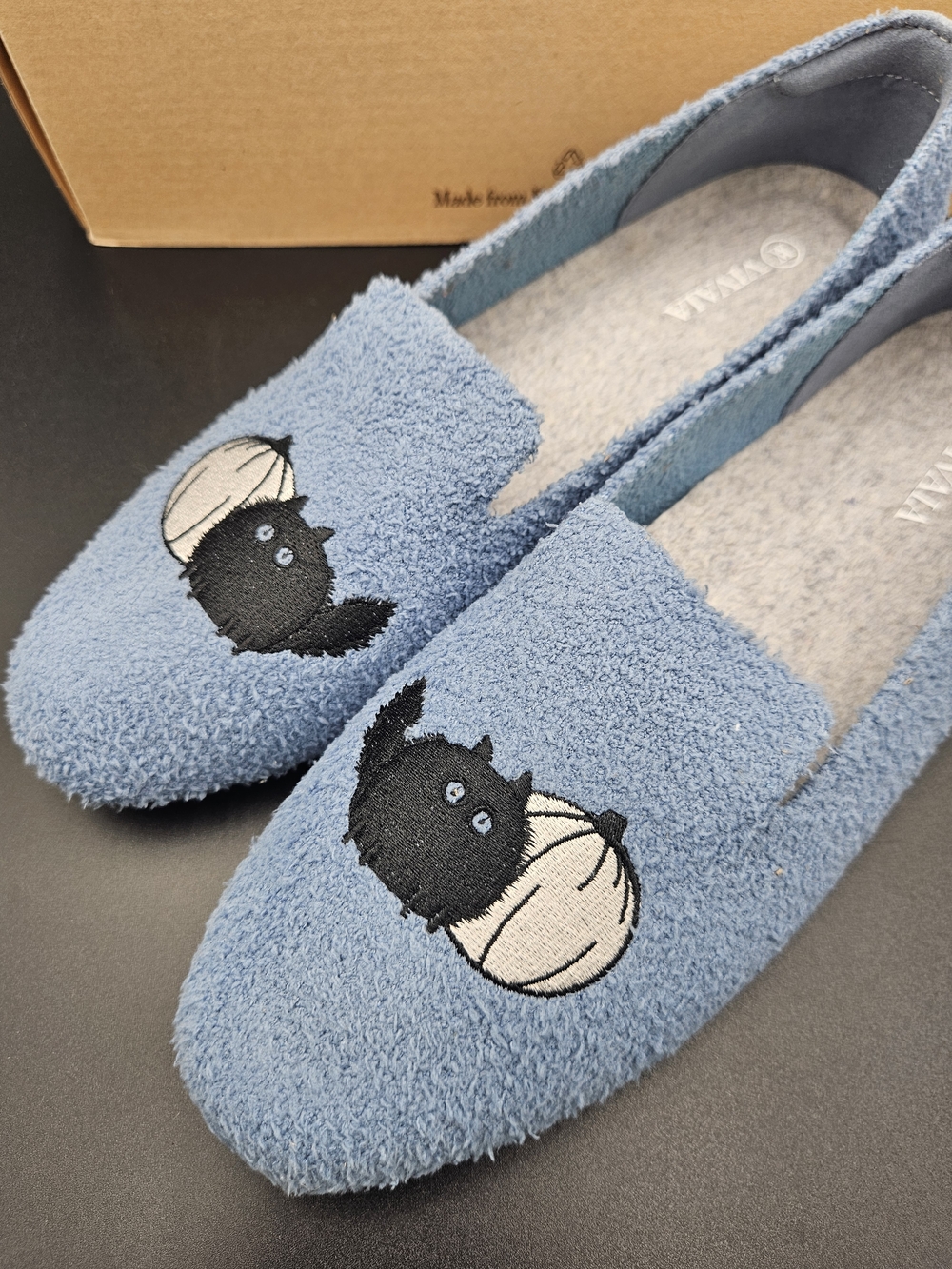 VIVAIA Audrey Blue Terry Knit Flats Cat Pumpkin Embroidery EU 40 / US 9 Soft - Picture 3 of 10